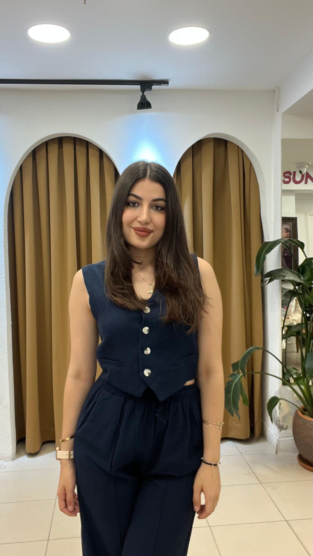 LACİVERT YELEKLİ İÇİ ASTARLI KETEN TAKIM