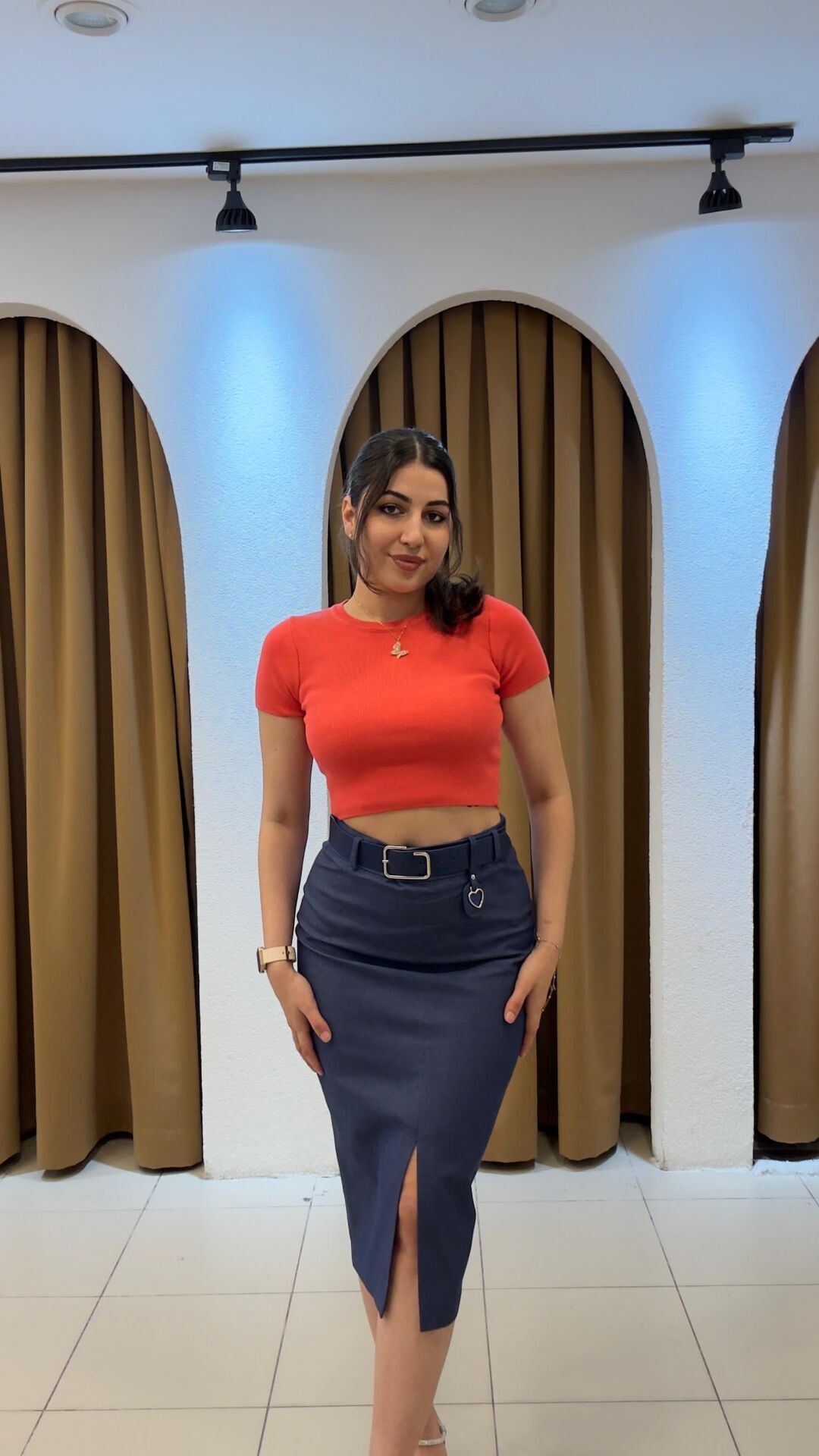 KOYU LACİVERT KEMERLİ ETEK