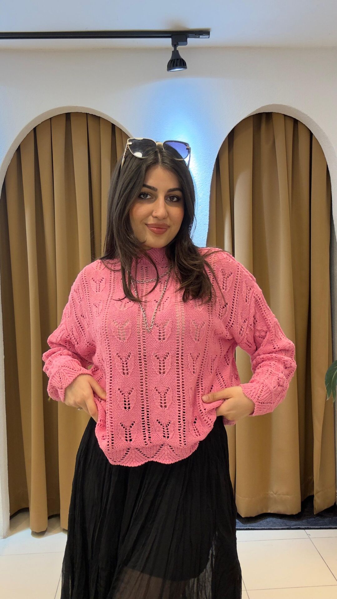 PEMBE PONPON DESENLİ KAZAK