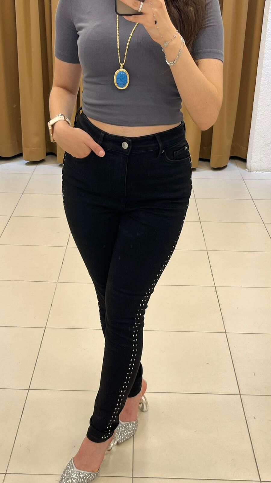 SİYAH ZIMBA DETAYLI YÜKSEK BEL SKİNNY JEAN PANTOLON