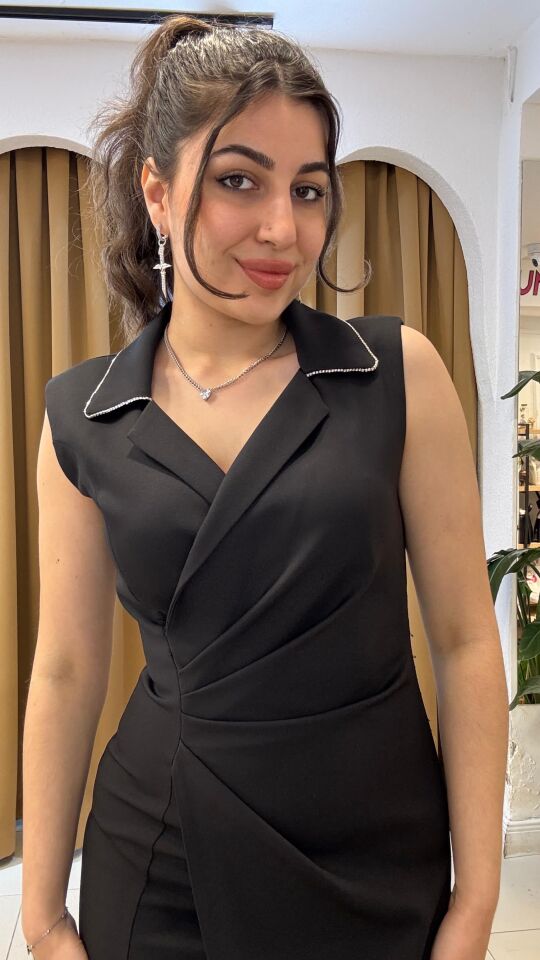 SİYAH KALIN ASKILI ELBİSE