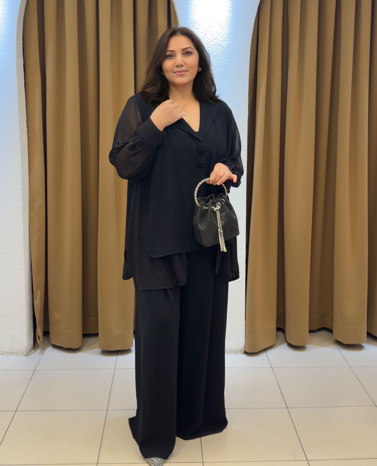 SİYAH  TÜL ŞİFON DETAYLI TAKIM