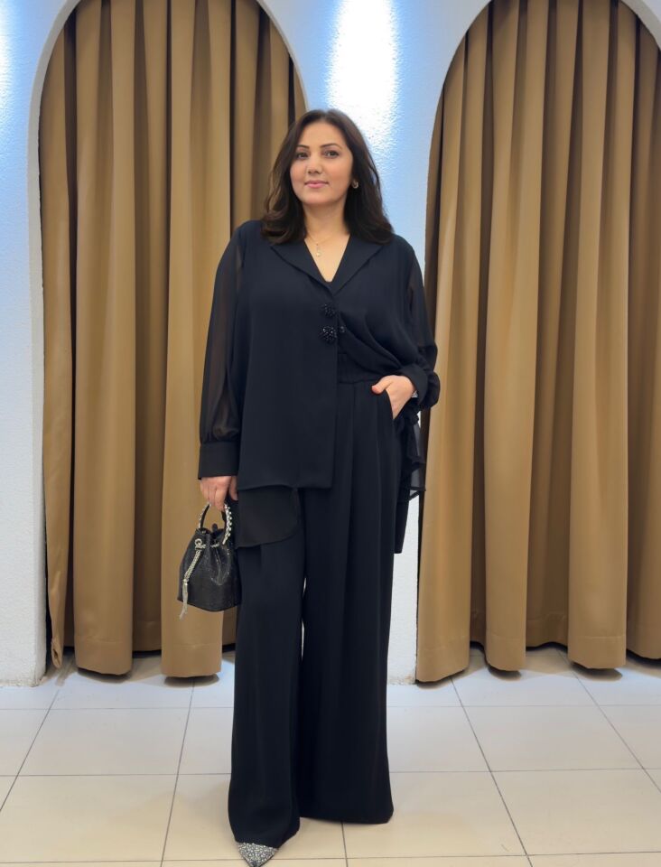 SİYAH  TÜL ŞİFON DETAYLI TAKIM