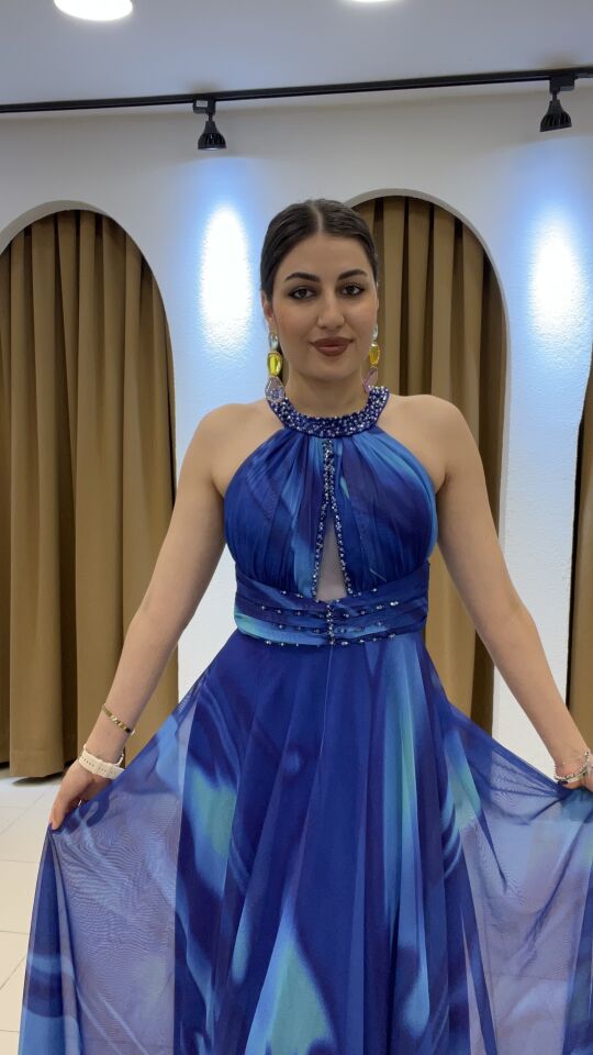 MORCİVERT HALTER YAKA ABİYE