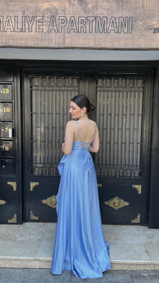 BEBE MAVİSİ YIRTMAÇLI ABİYE