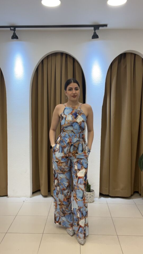 İTHAL SIRT DETAYLI MAVİ DESENLİ TULUM