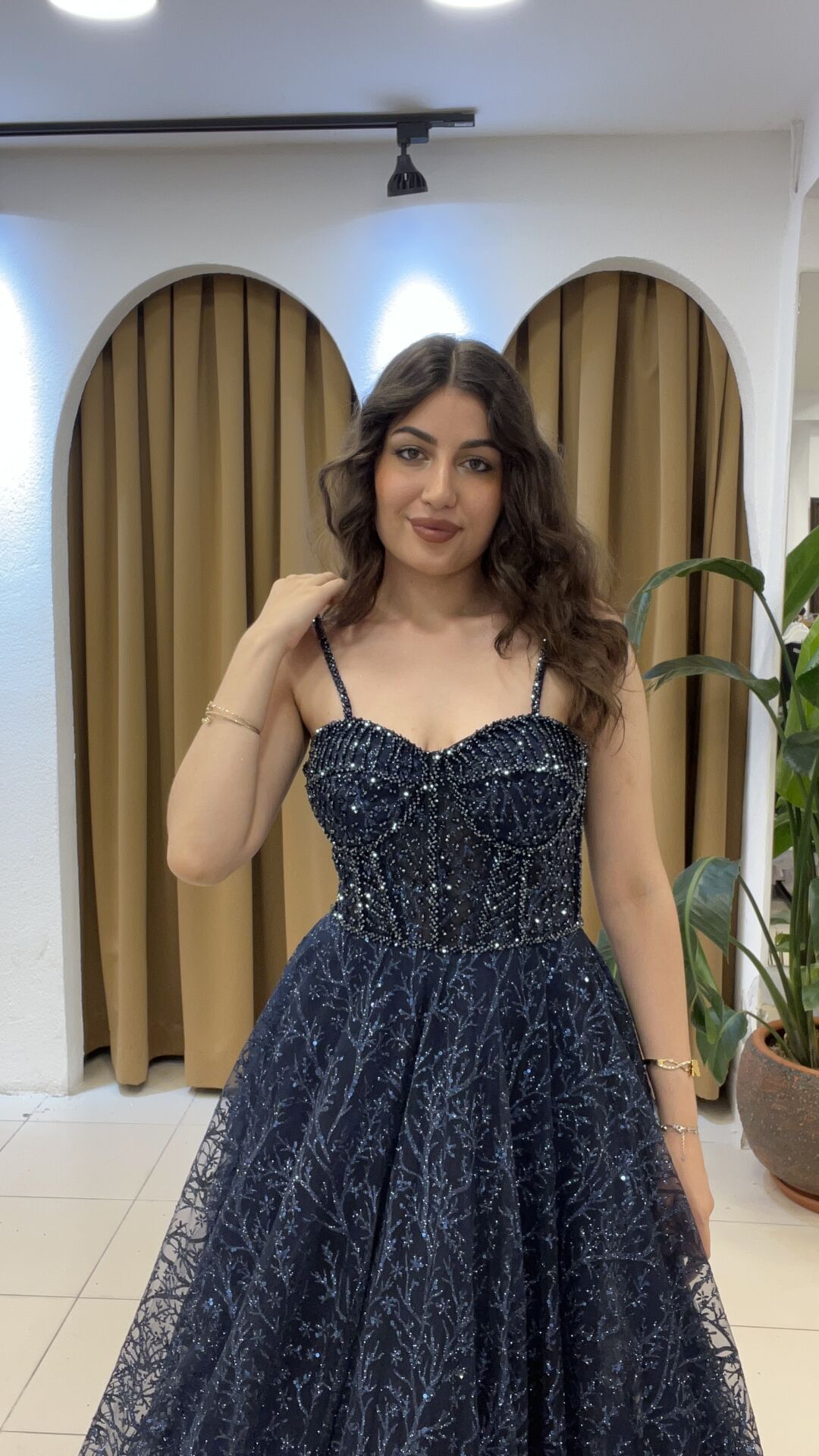 LACİVERT  KORSE DETAYLI KABARIK KINA ELBİSE