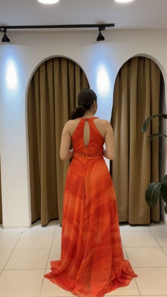 TURUNCU HALTER YAKA ABİYE