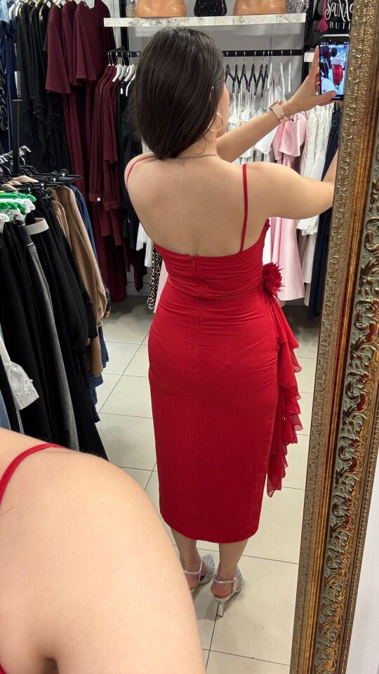 KIRMIZI MIDI BOY ELBİSE