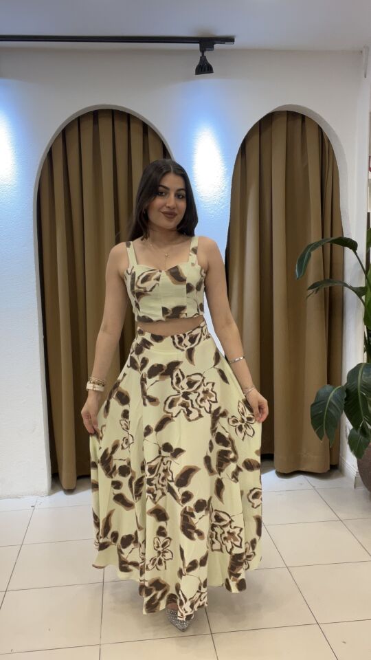 BEJ DESENLİ KETEN BLUZ