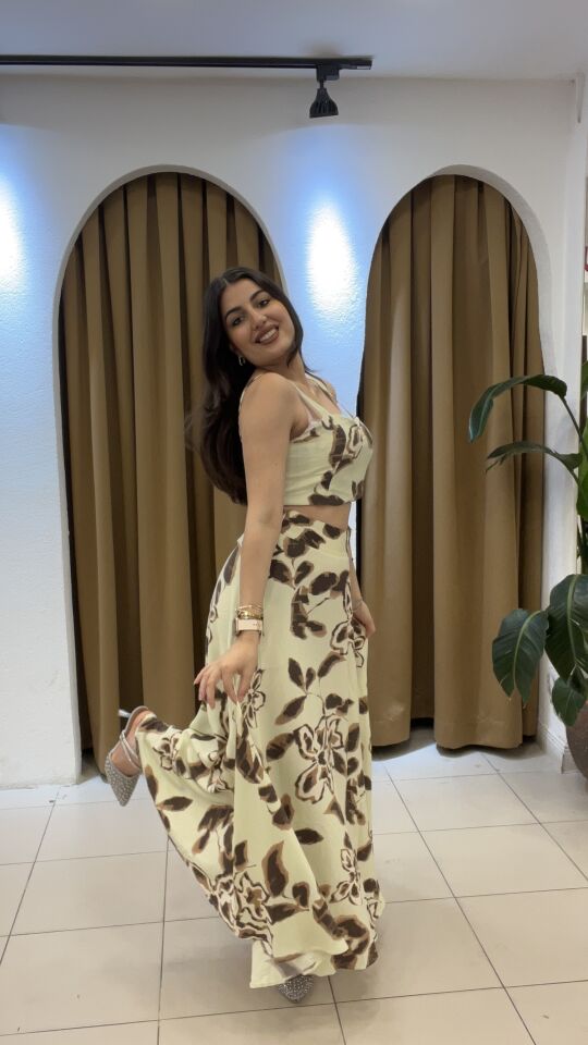 BEJ DESENLİ KETEN BLUZ