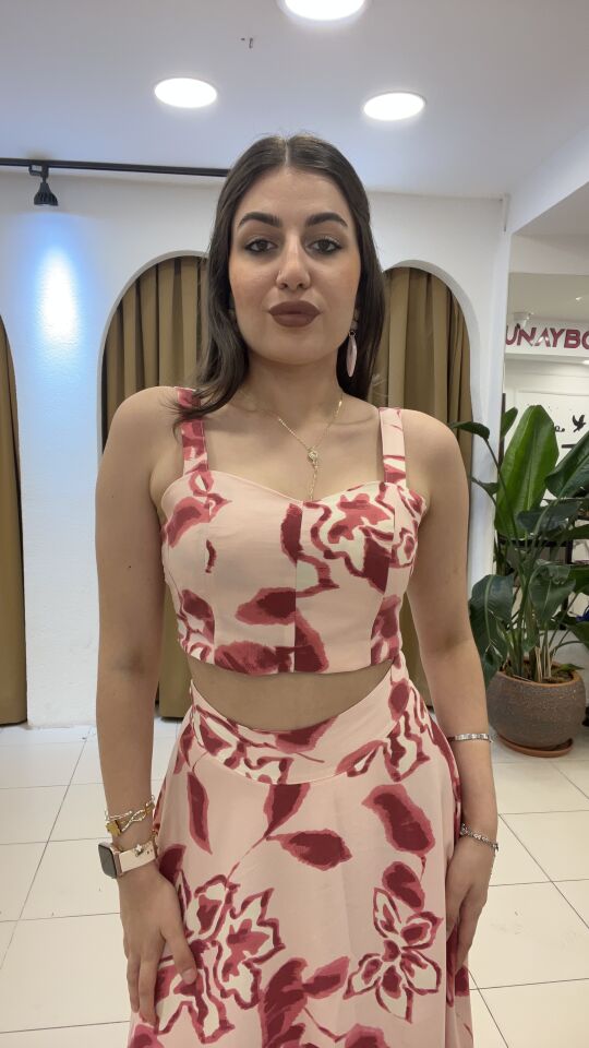 PEMBE DESENLİ KETEN TAKIM