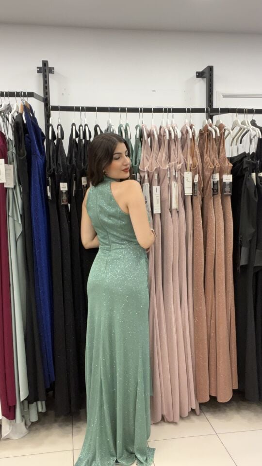 YEŞİL HALTER YAKA ABİYE