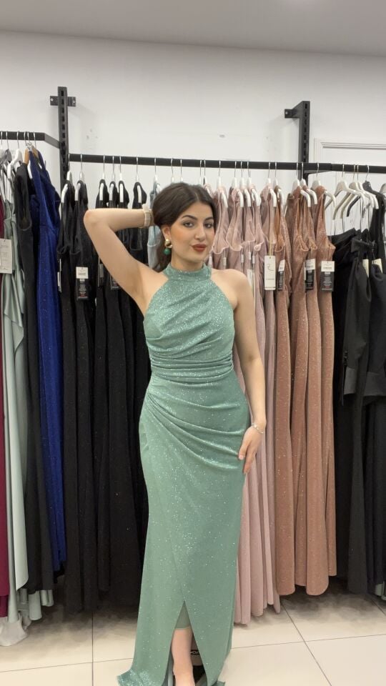 YEŞİL HALTER YAKA ABİYE