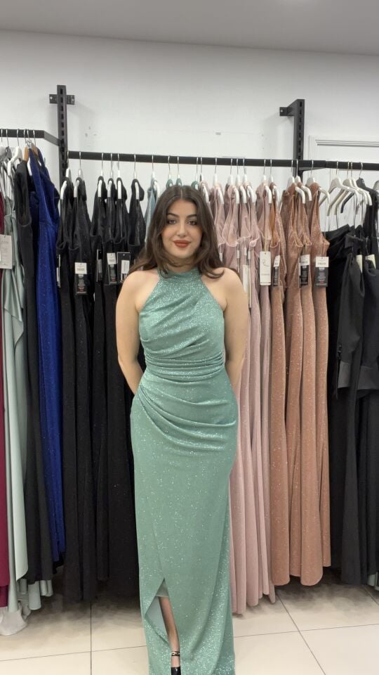 YEŞİL HALTER YAKA ABİYE