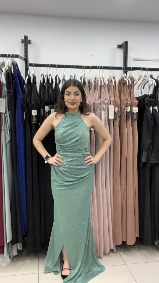 YEŞİL HALTER YAKA ABİYE