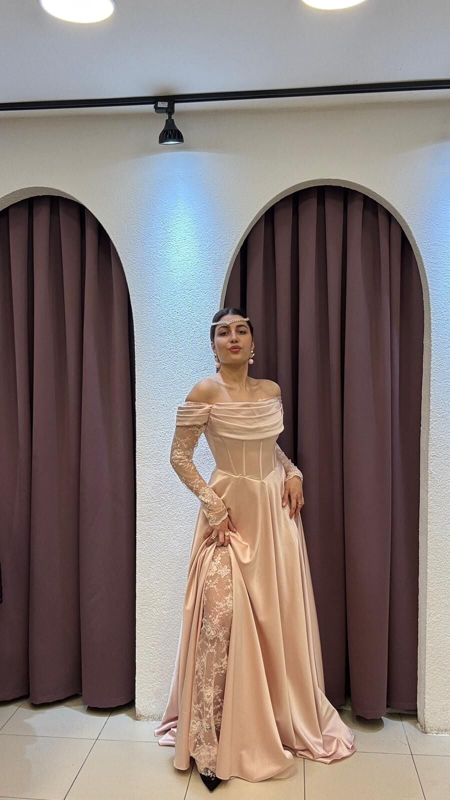 PUDRA PEMBESİ KORSE YIRTMAÇLI ABİYE 42 - PUDRA PEMBE