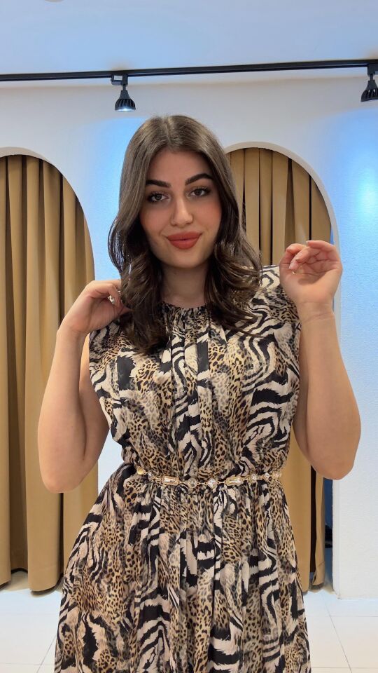 DESENLİ  ŞİFON UZUN ELBİSE