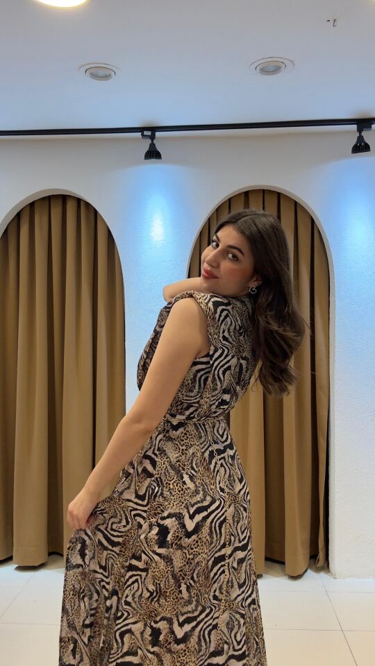 DESENLİ  ŞİFON UZUN ELBİSE