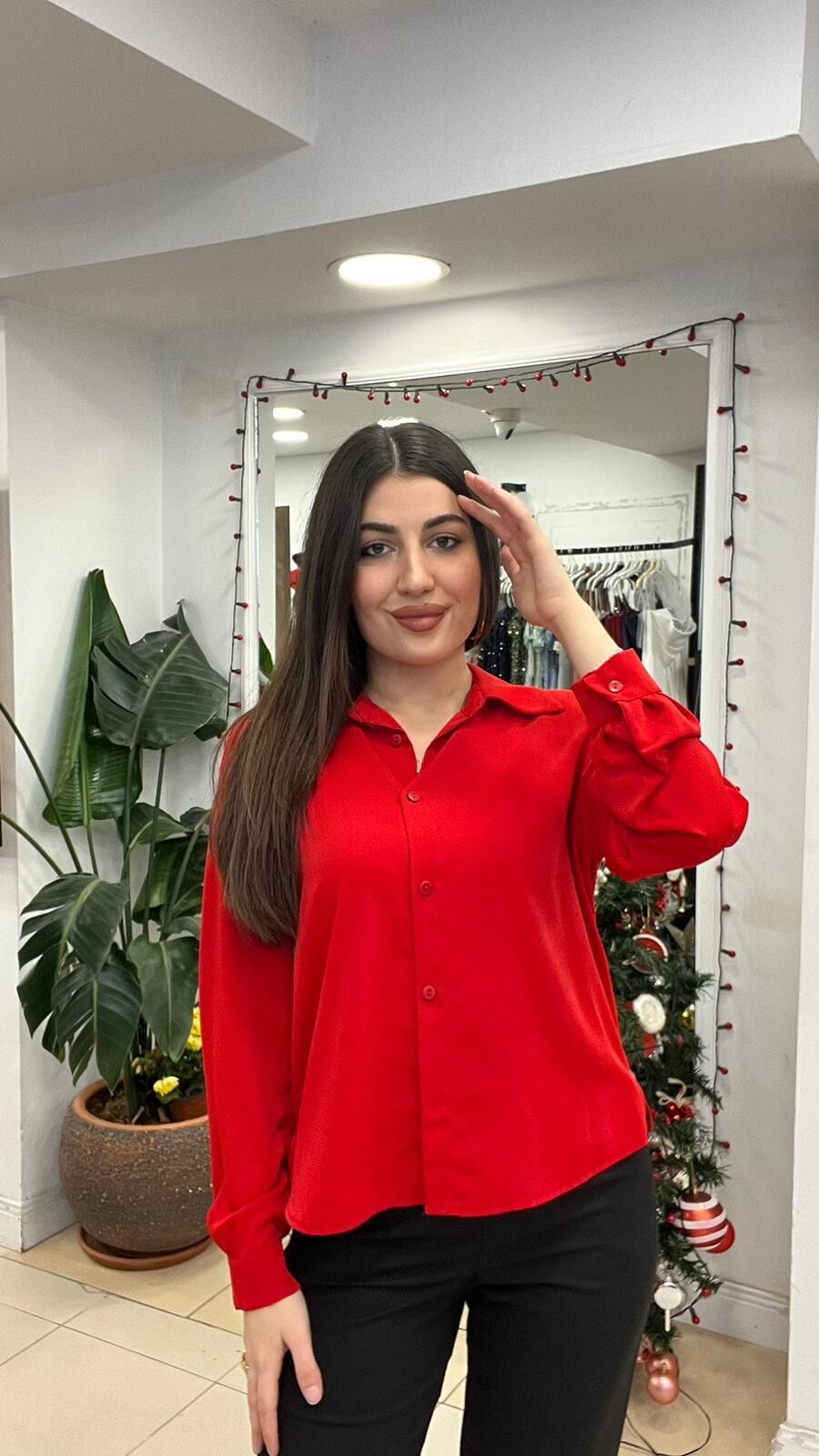 KIRMIZI SATEN GÖMLEK