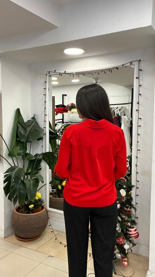 KIRMIZI SATEN GÖMLEK