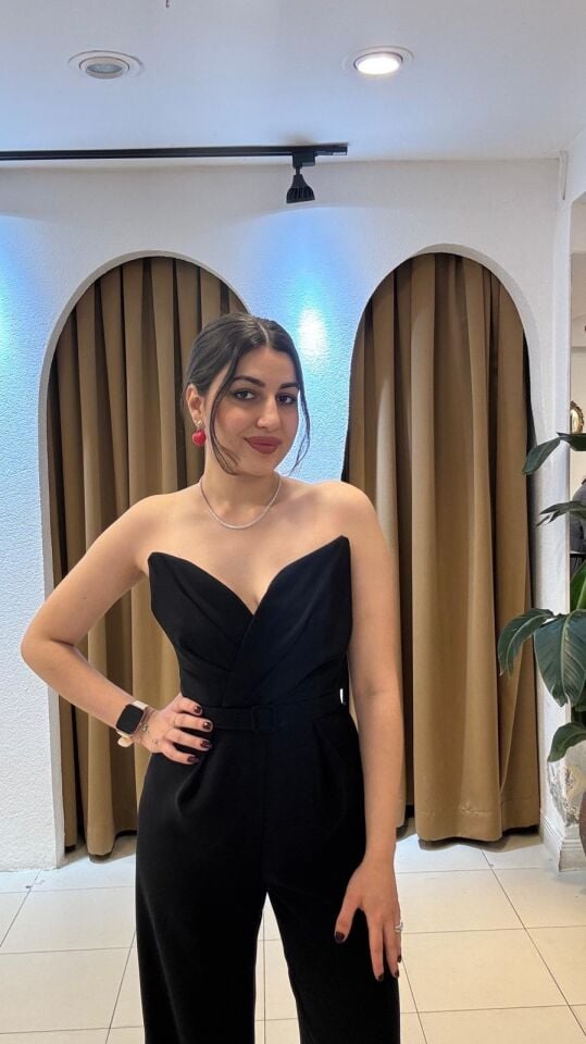 SİYAH STRAPLEZ TULUM