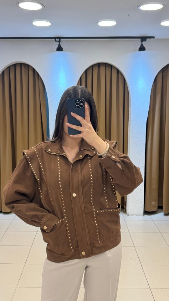 KAHVERENGİ ZIMBA DETAYLI SÜET CEKET