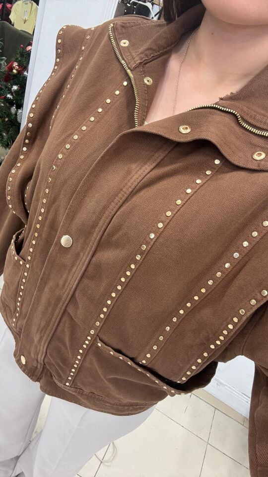 KAHVERENGİ ZIMBA DETAYLI SÜET CEKET XL