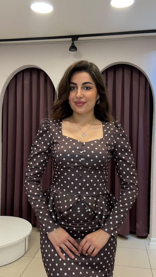 Puantiyeli Peplum Ceket L