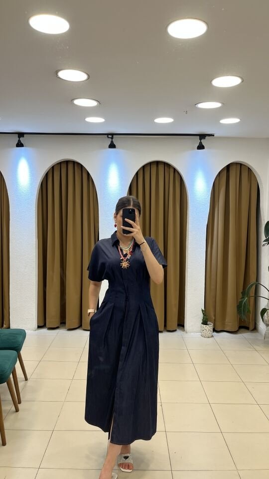 LACİVERT KOT ELBİSE