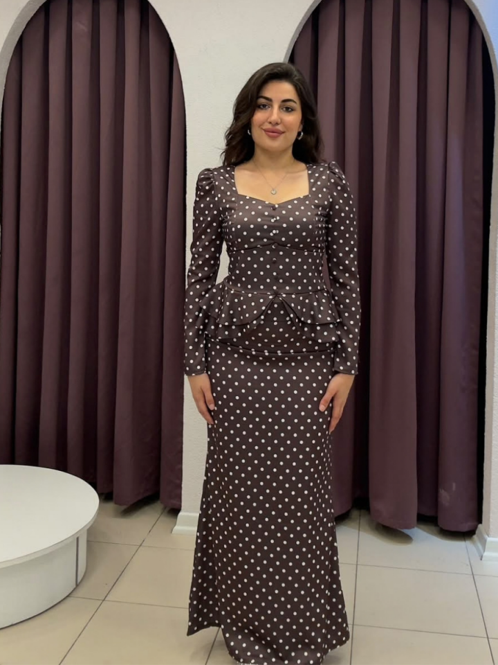 Puantiyeli peplum ceket ve etek ikili takım M