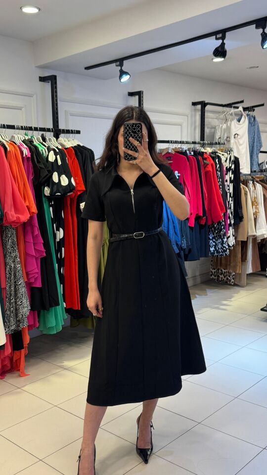 SİYAH MİDİ BOY ELBİSE