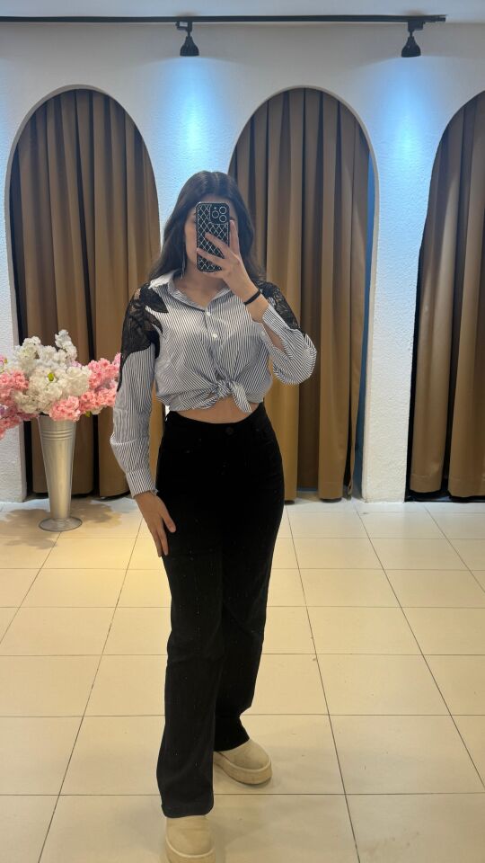 ÇİZGİLİ ARKA DETAYLI GÖMLEK M