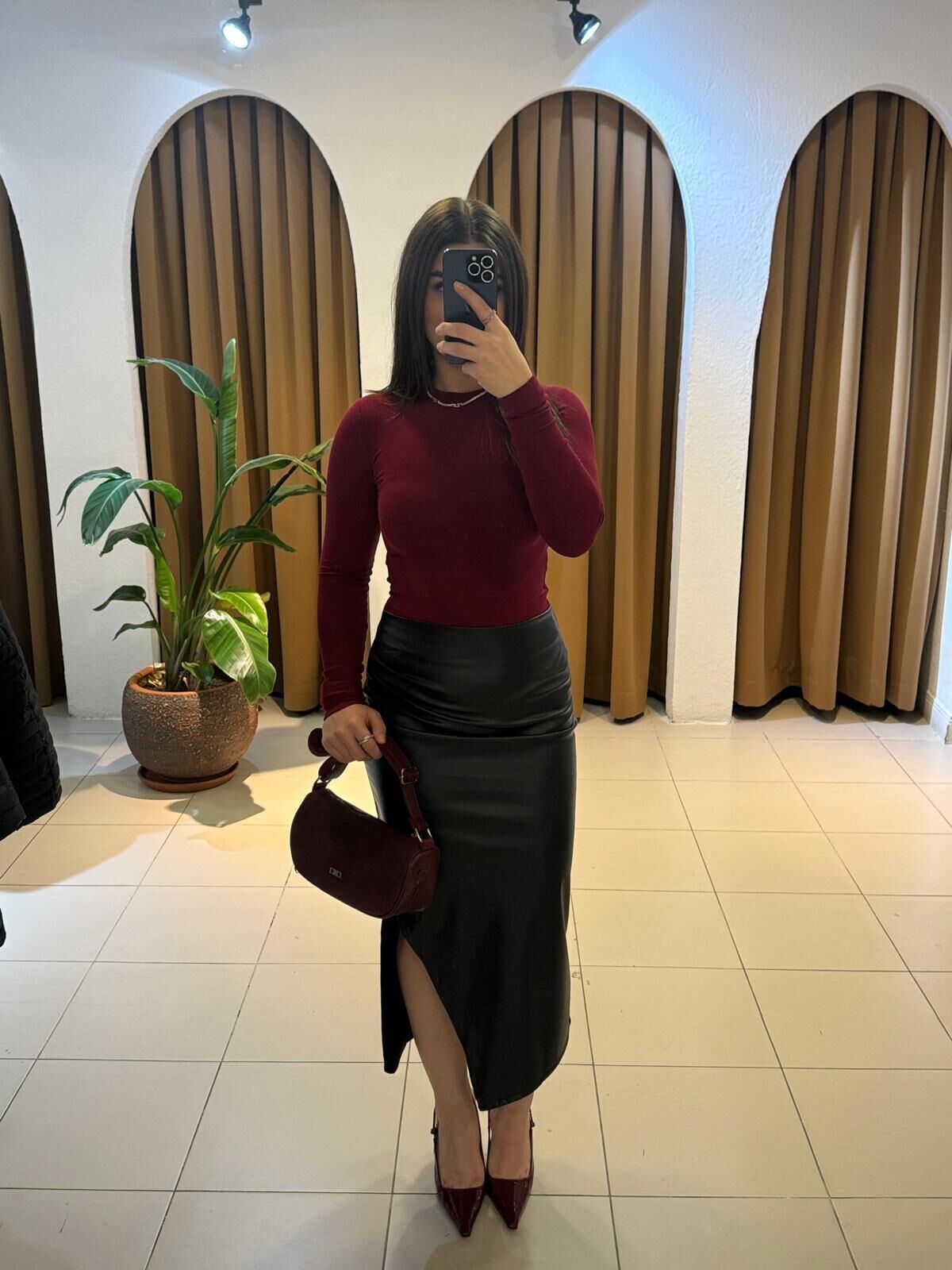 BORDO UZUN KOLLU  BASİC BLUZ