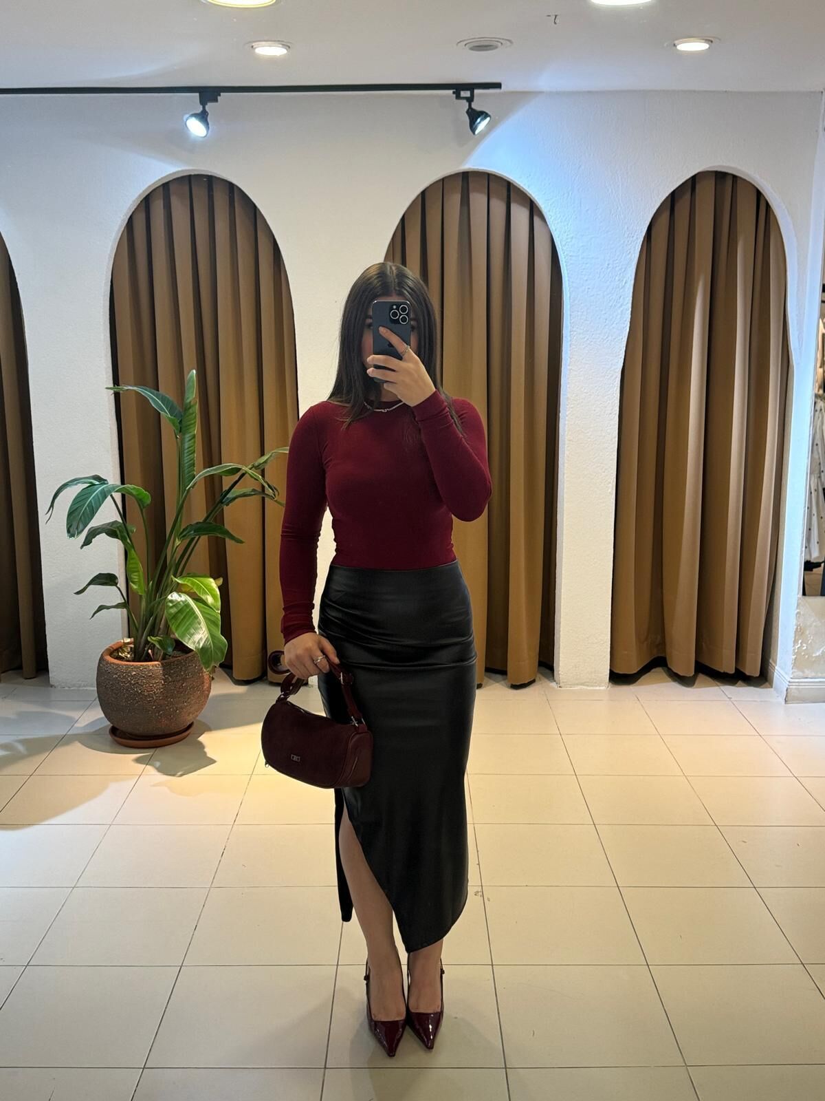 BORDO UZUN KOLLU  BASİC BLUZ