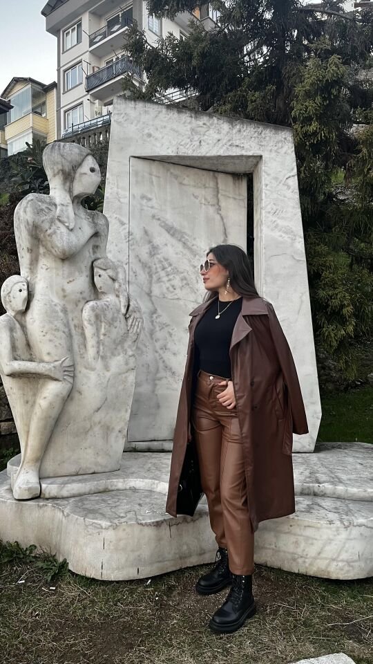 KAHVERENGİ DERİ TRENÇ