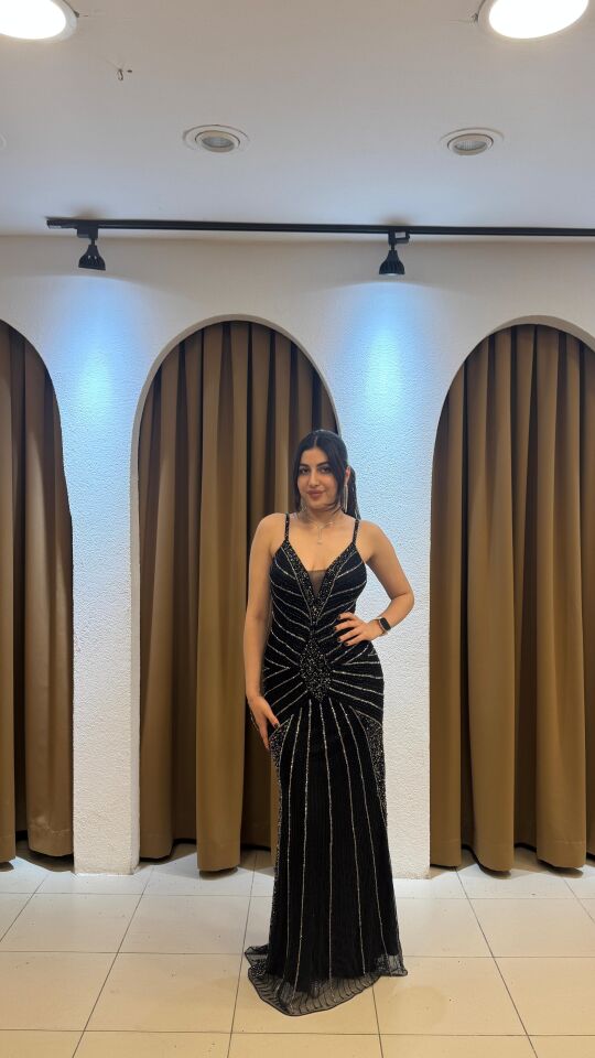 SİYAH ÖZEL TASARIM ABİYE SİYAH - S-M