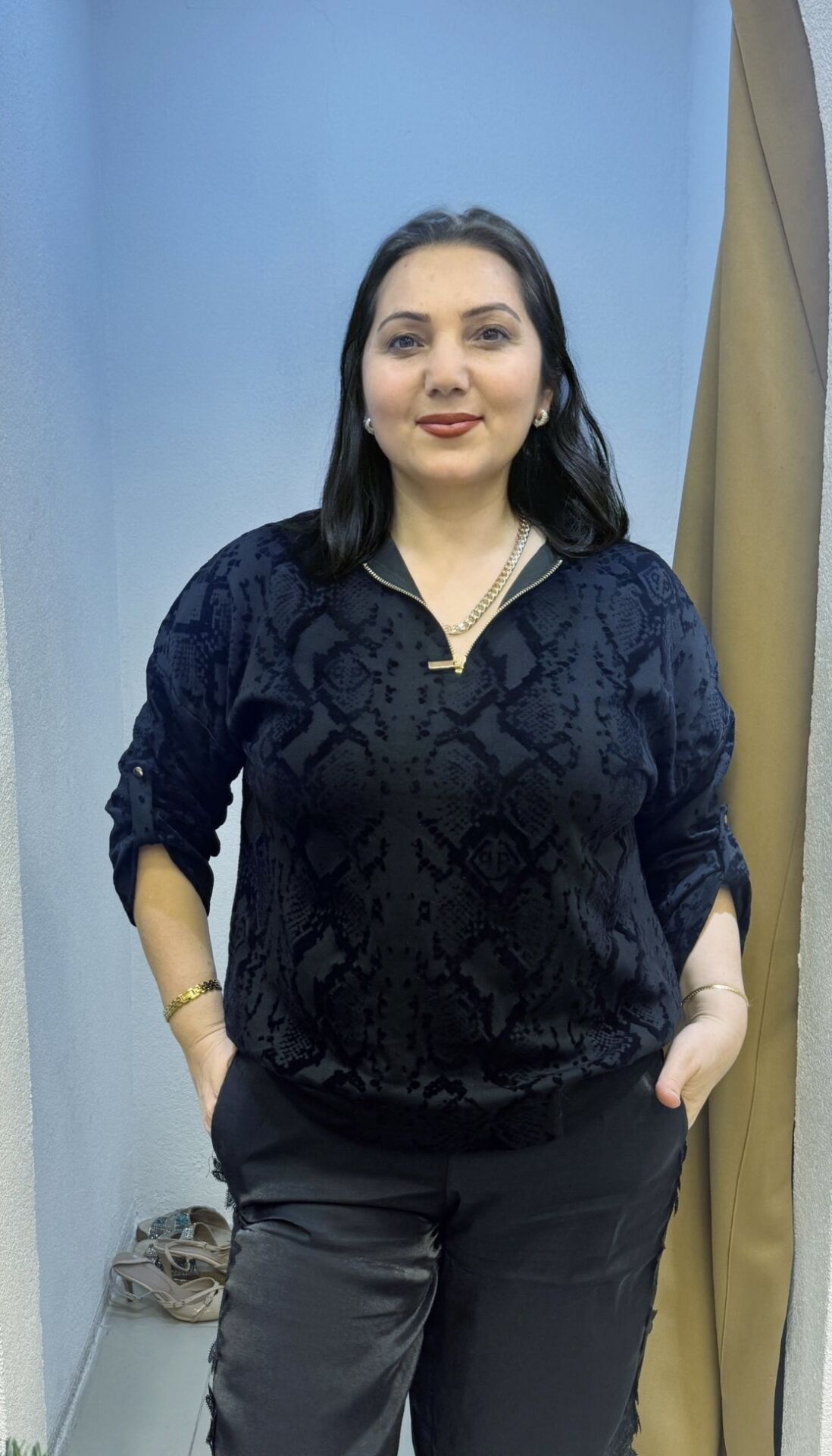 LACİVERT FERMUARLI BUKLET KAZAK