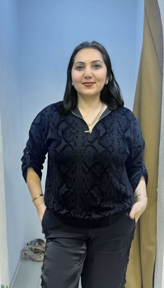 LACİVERT FERMUARLI BUKLET KAZAK