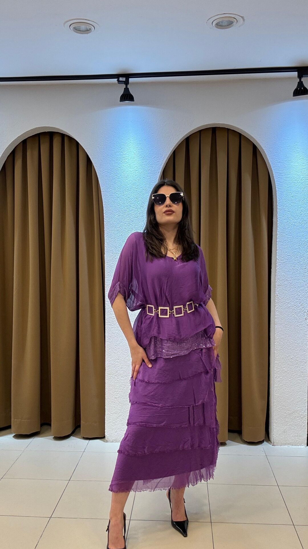 MOR İTHAL İPEK ELBİSE