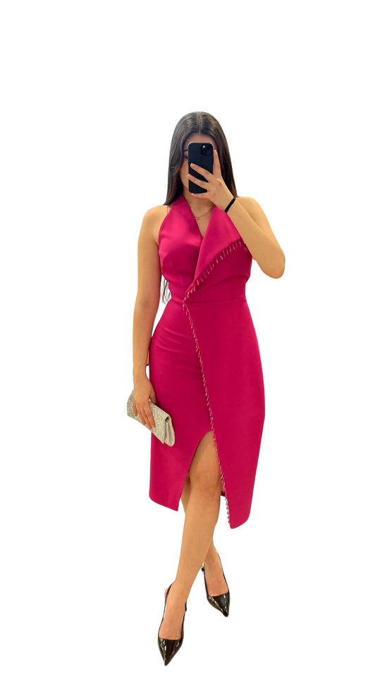 PEMBE ASİMETRİK KESİM  KOKTEYL ABİYE