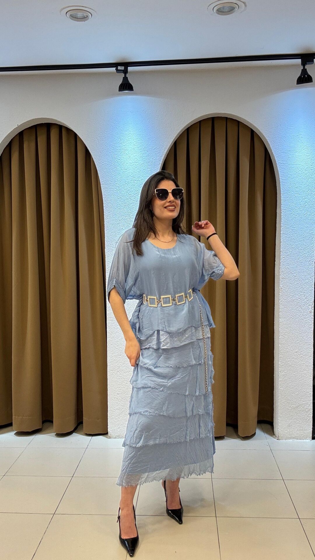 AÇIK MAVİ İTHAL İPEK ELBİSE