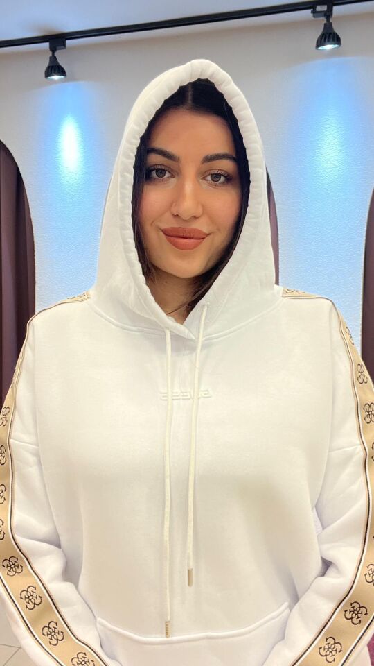 BEYAZ YANLARI ŞERİTLİ KAPİŞONLU SWEAT 2XL