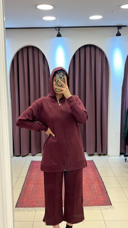 MÜRDÜM BELİ LASTİKLİ VE PAÇA DETAYI FERMUAR DETAYLI HIRKALI EŞOFMAN TAKIMI 2XL