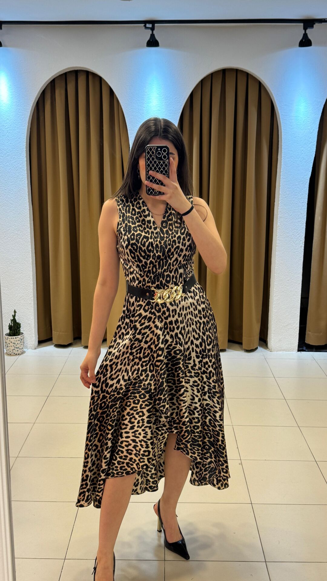 LEOPAR ASİMETRİK KESİM ELBİSE