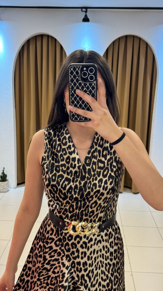 LEOPAR ASİMETRİK KESİM ELBİSE