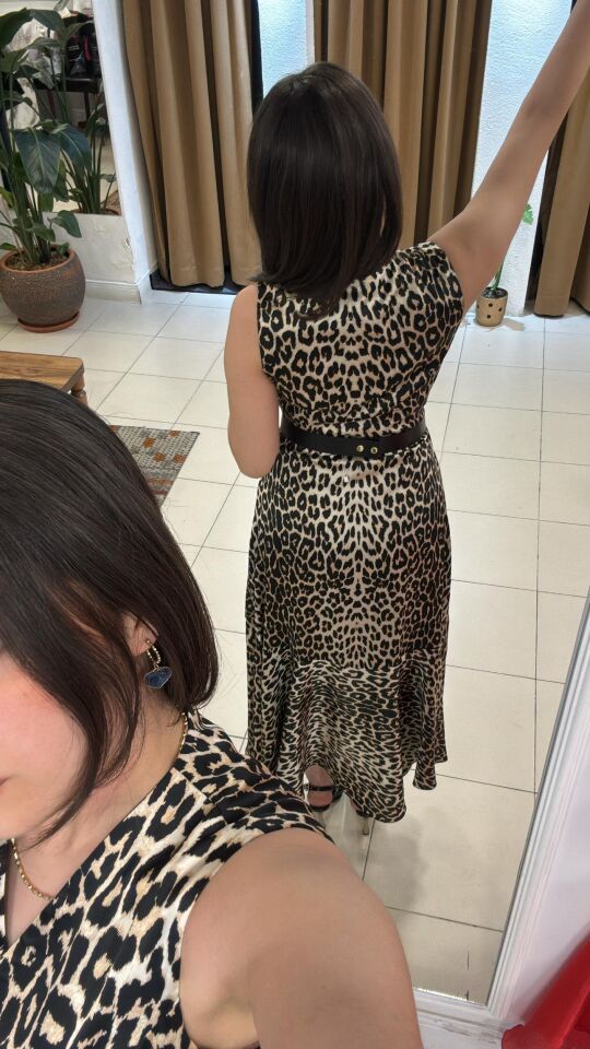 LEOPAR ASİMETRİK KESİM ELBİSE