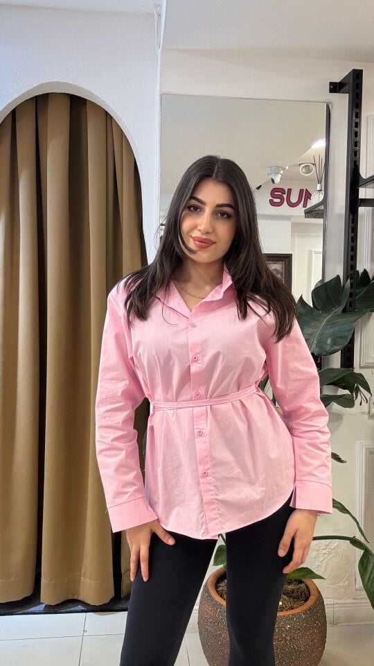 PEMBE BELDEN BAĞLAMALI GÖMLEK