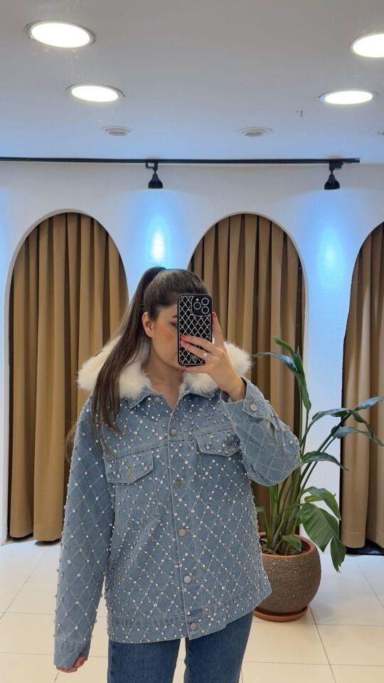 MAVİ TAŞLI TASARIM KOT CEKET