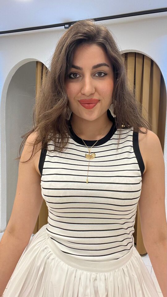 SİYAH BEYAZ ÇİZGİLİ TRİKO ASKILI ATLET